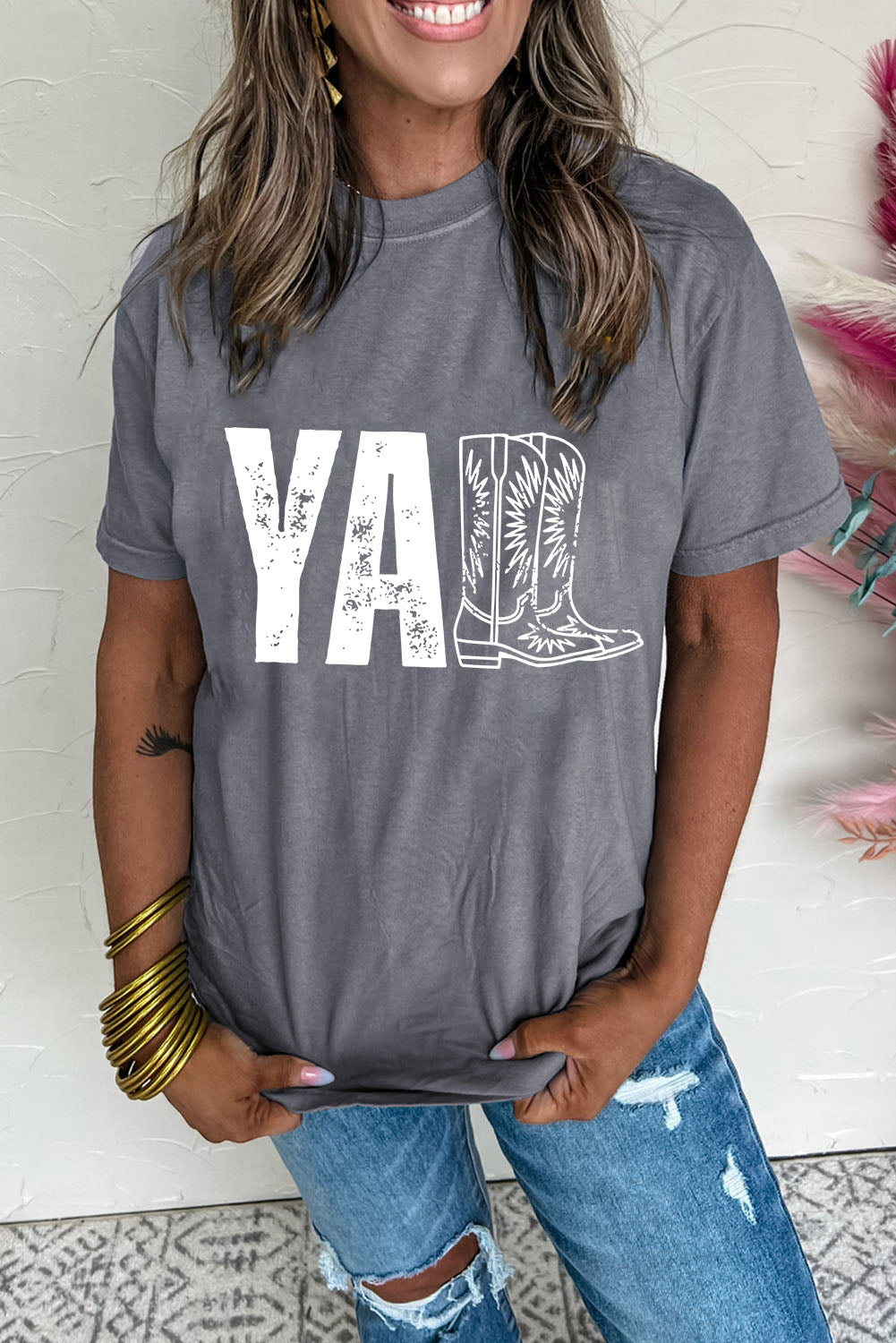 Gray YALL Western Boots Printed Tee