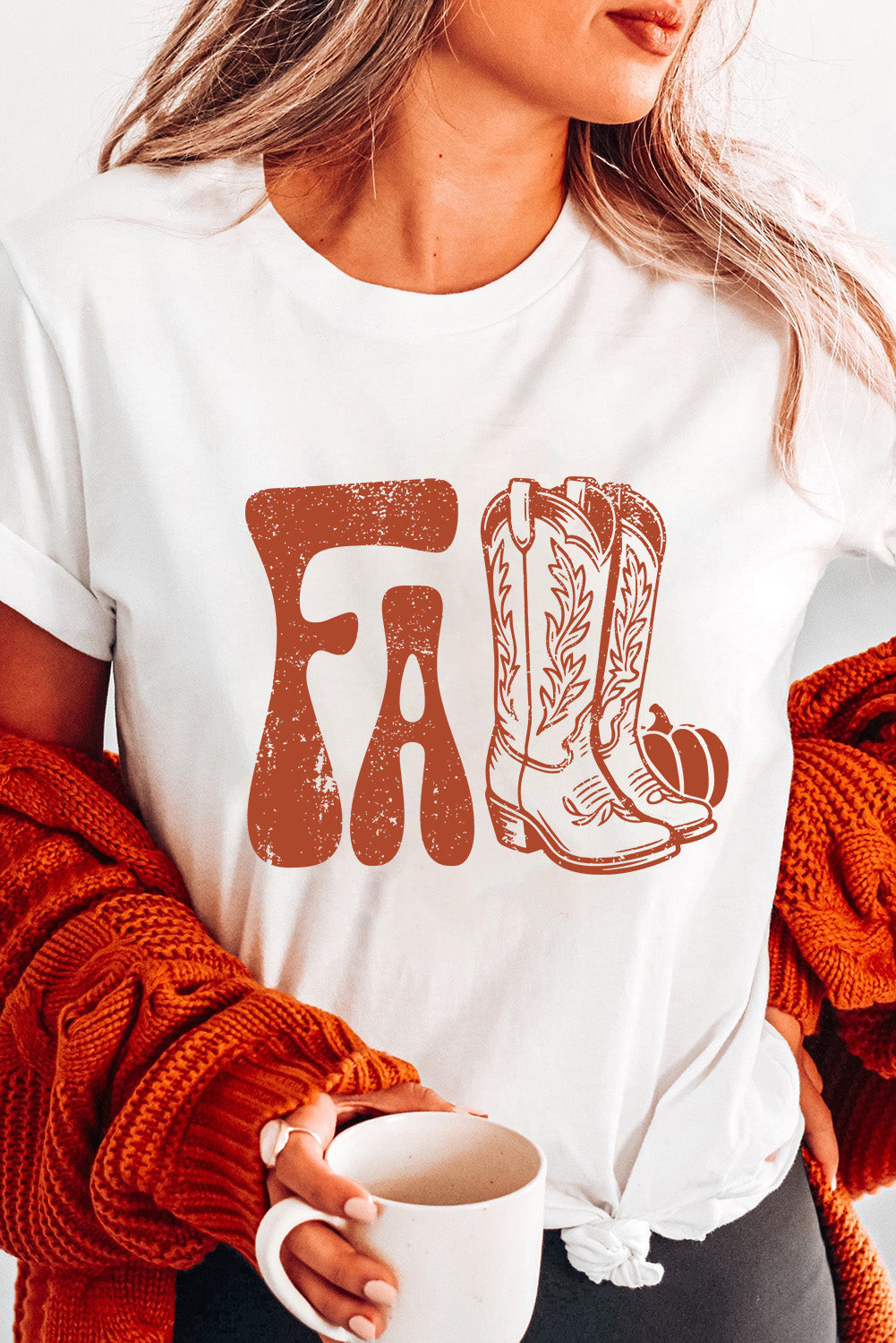 White FALL Boots Cracking Graphic T Shirt