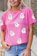 Sachet Pink Sequin Halloween Ghost Patched Casual T Shirt