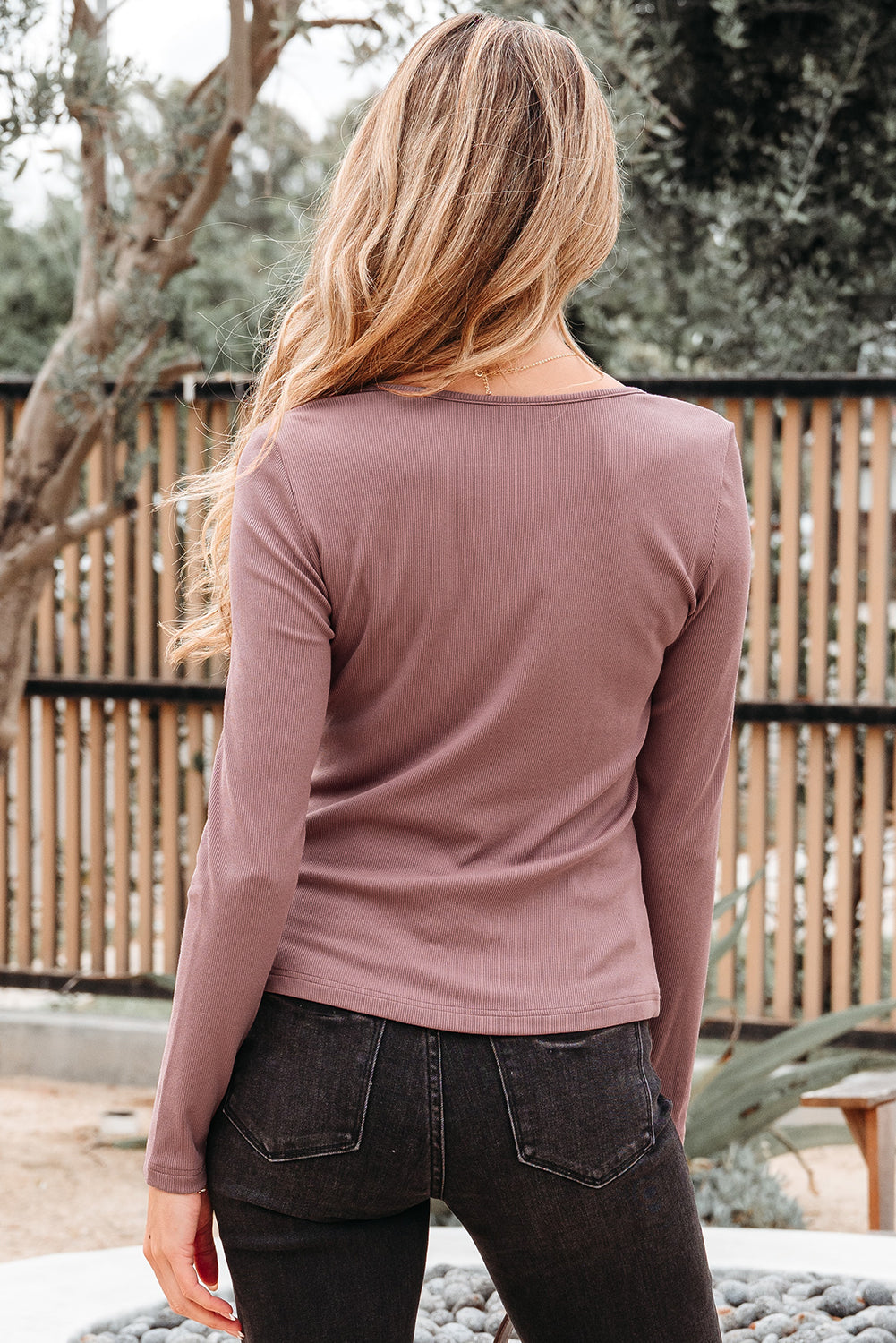 Burgundy Gathered Bust Square Neck Ribbed Fit Long Sleeve Top