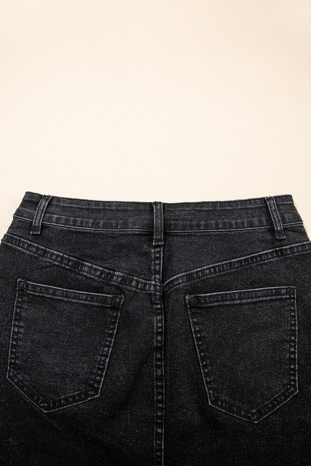 Carbon Grey Mineral Wash Ripped Raw Hem Denim Mini Skirt