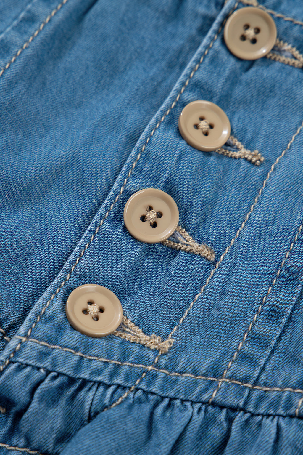 Sky Blue Half Buttons Pleated High Waist 100% Cotton Denim Mini Skirt