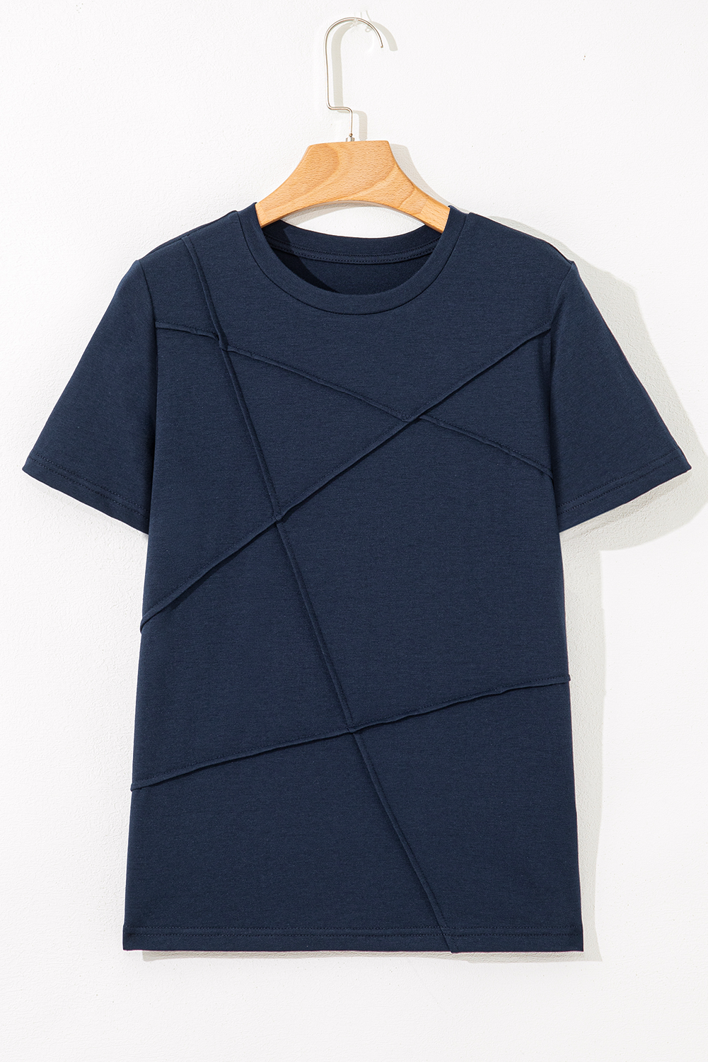 Dirty blue Solid Color Toothpick Stripe Round Neck T Shirt