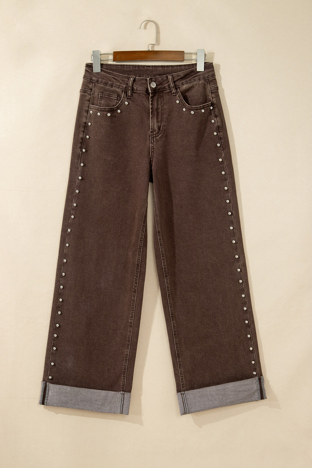 Navy Blue Studded Detail Straight Leg Casual Loose Jeans