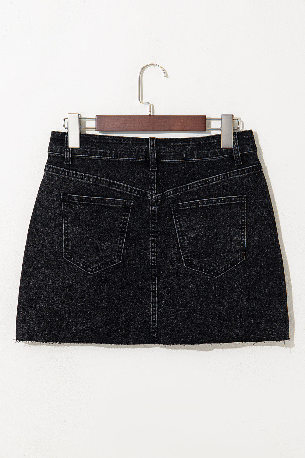 Carbon Grey Mineral Wash Ripped Raw Hem Denim Mini Skirt