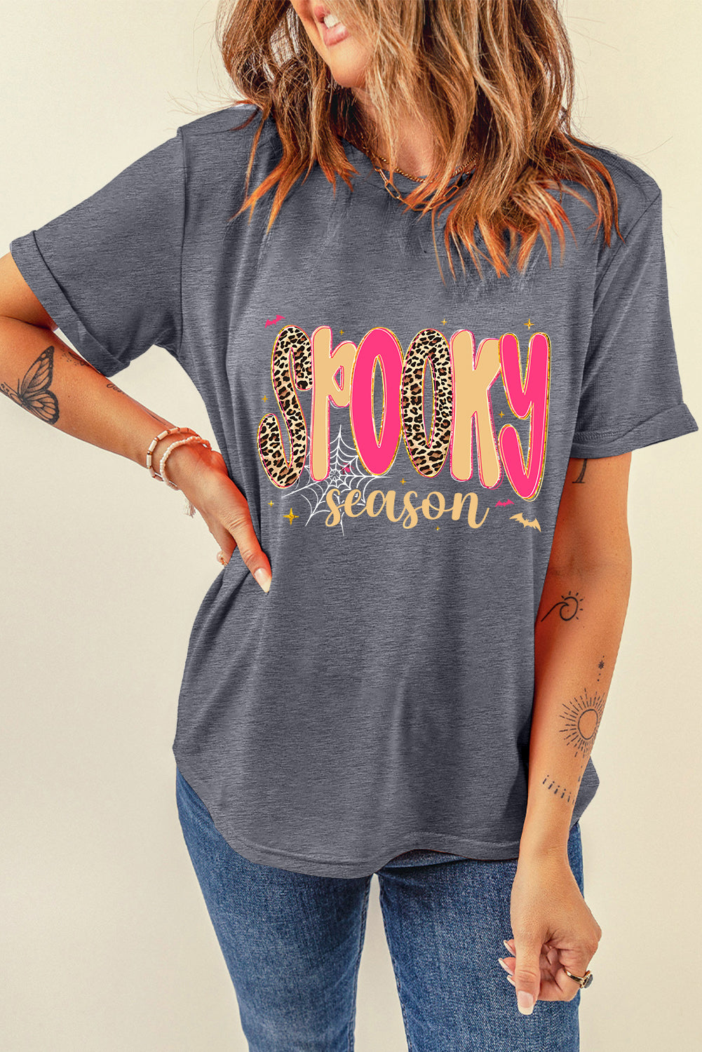 Gray Spooky Season Playful Halloween Graphic T Shirt