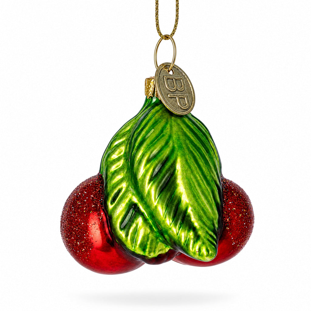 Double Cherries Glass Christmas Ornament