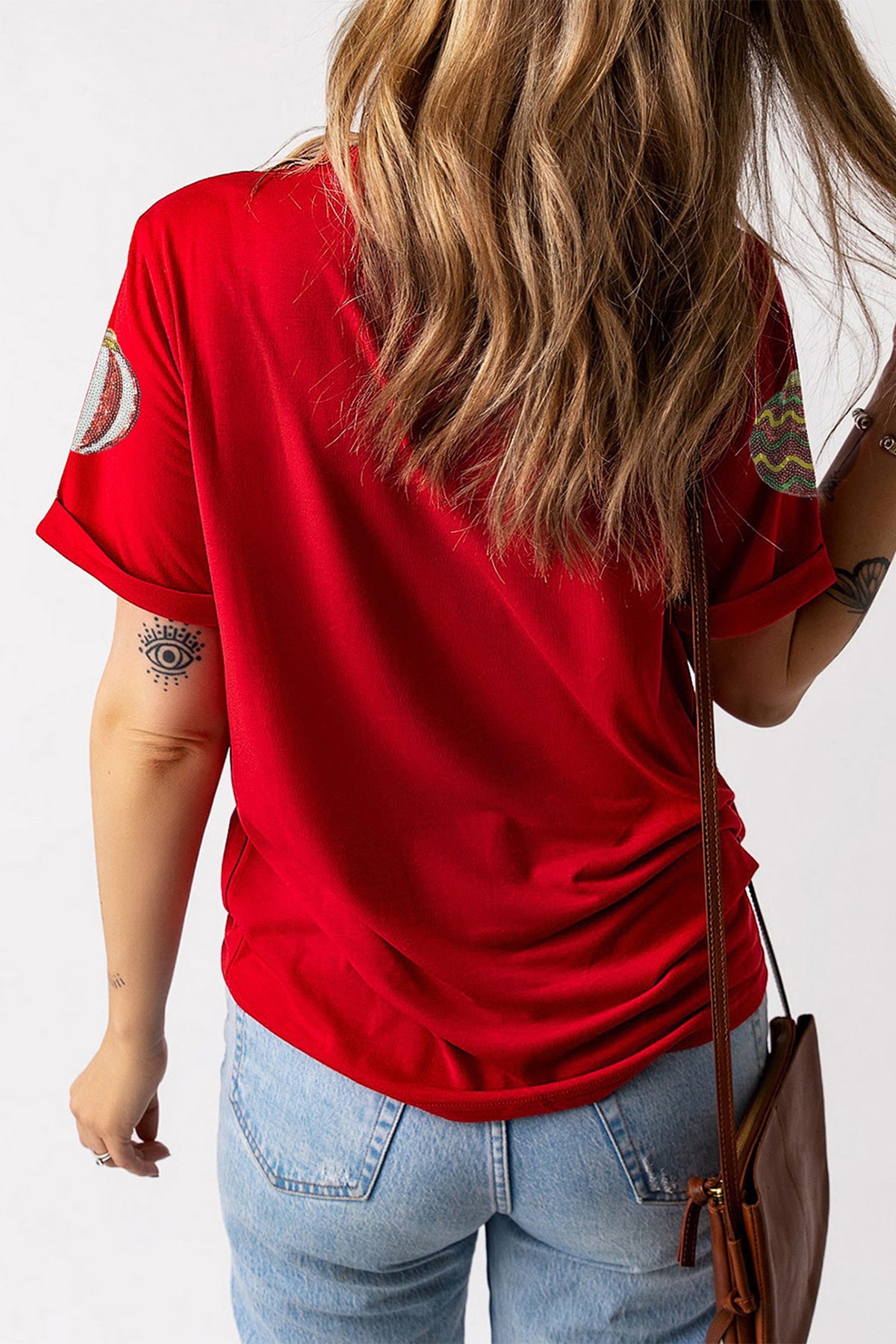 Red Christmas Ornament Bulbs Sequin Graphic Tee