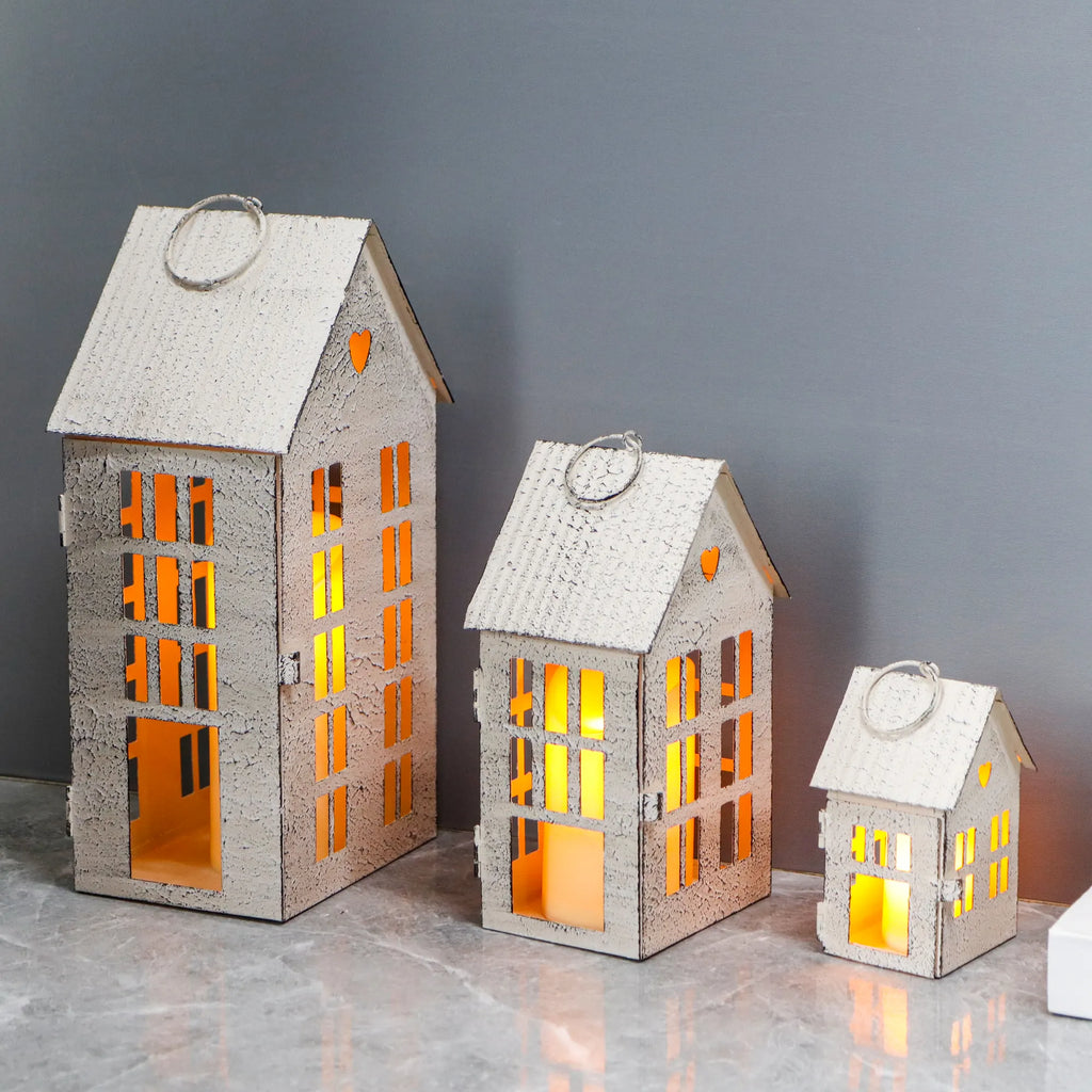 13.5"&9.5"&5.5"Village Farmhouse Candle Holders for Home Decor