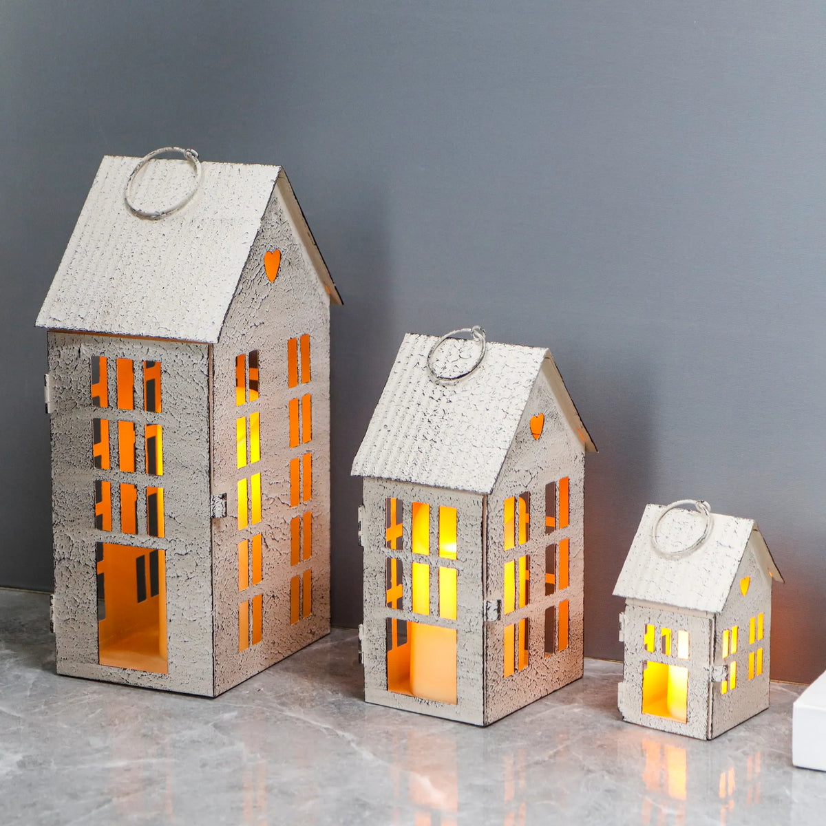 13.5"&9.5"&5.5"Village Farmhouse Candle Holders for Home Decor