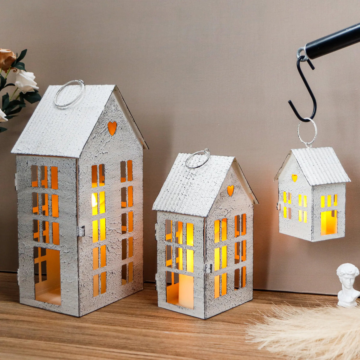 13.5"&9.5"&5.5"Village Farmhouse Candle Holders for Home Decor