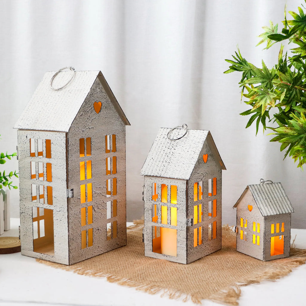 13.5"&9.5"&5.5"Village Farmhouse Candle Holders for Home Decor