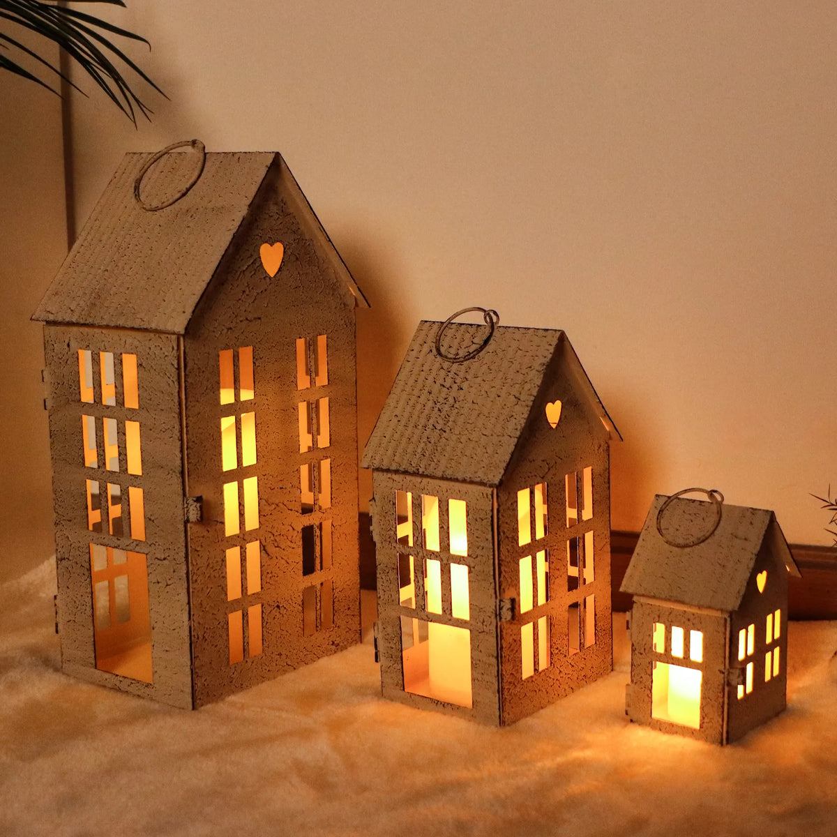 13.5"&9.5"&5.5"Village Farmhouse Candle Holders for Home Decor