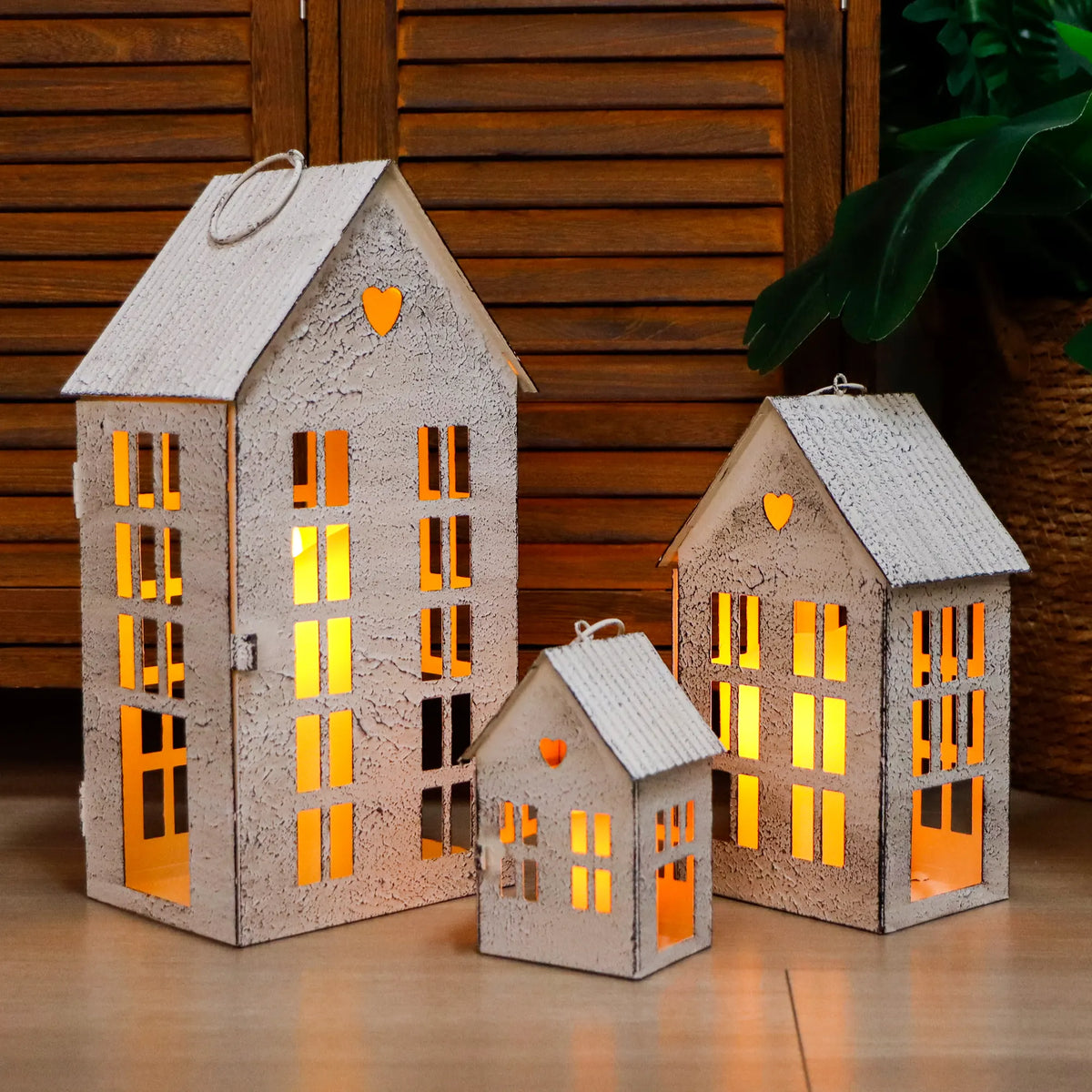13.5"&9.5"&5.5"Village Farmhouse Candle Holders for Home Decor