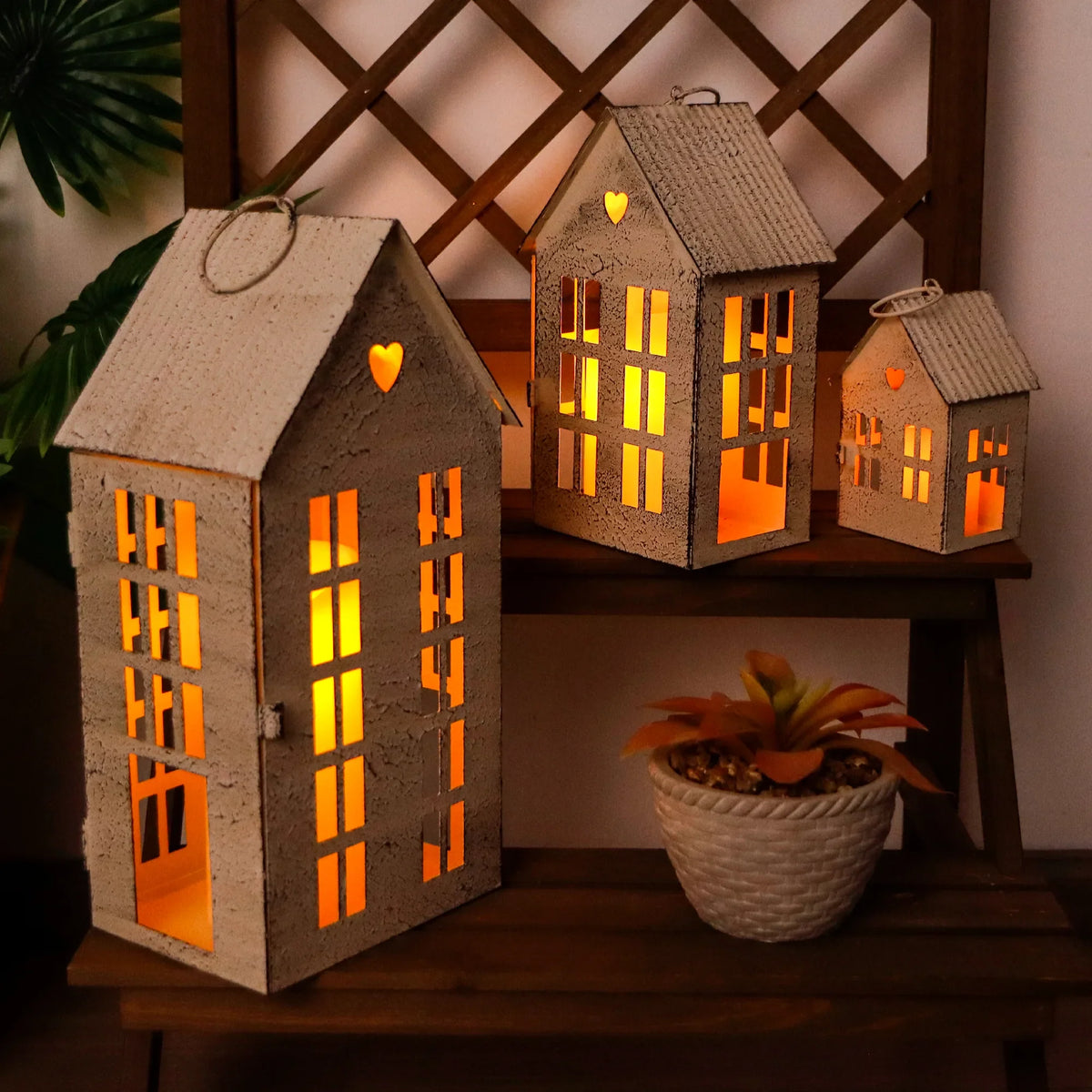 13.5"&9.5"&5.5"Village Farmhouse Candle Holders for Home Decor