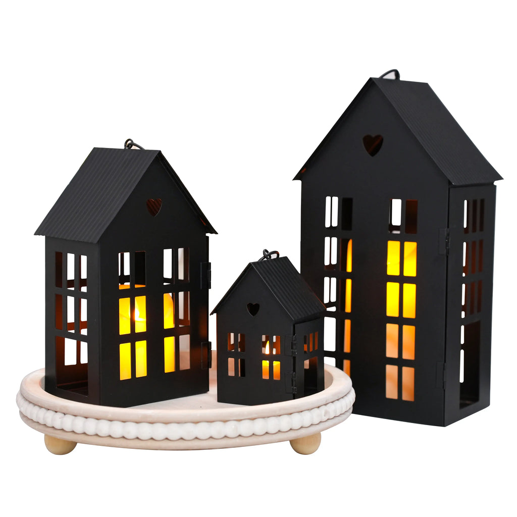 13.5"&9.5"&5.5"Village Farmhouse Candle Holders for Home Decor