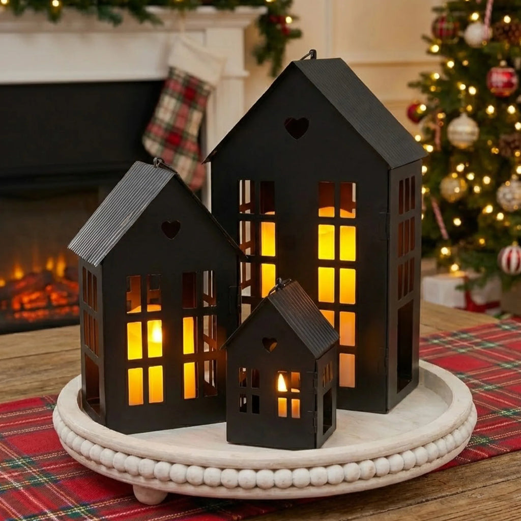 13.5"&9.5"&5.5"Village Farmhouse Candle Holders for Home Decor