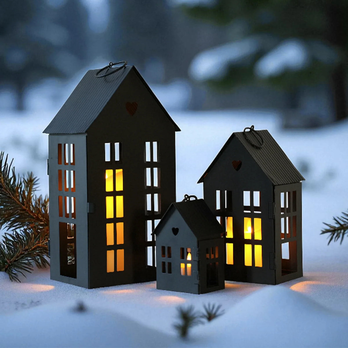 13.5"&9.5"&5.5"Village Farmhouse Candle Holders for Home Decor