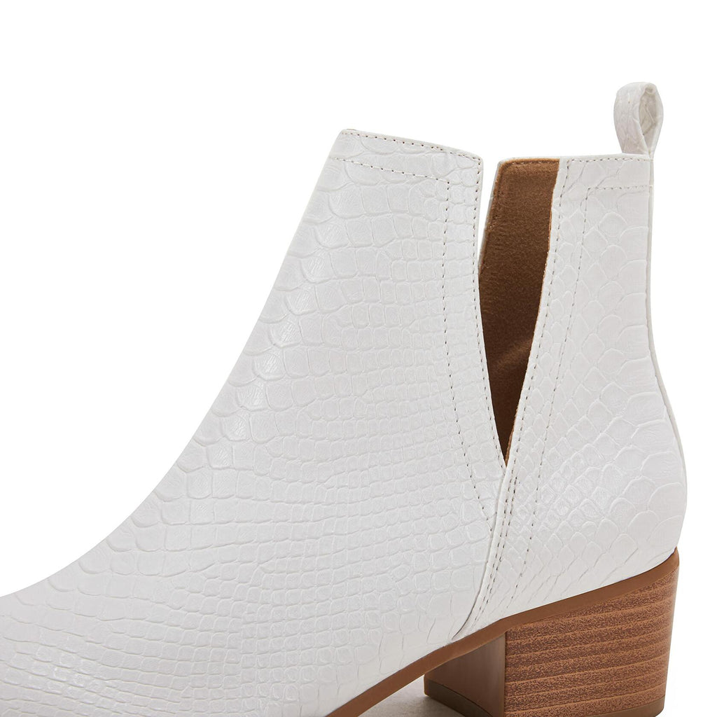 LAICIGO Womens Ankle Boots Slip-On Snakeskin Chunky Stacked Low Heel